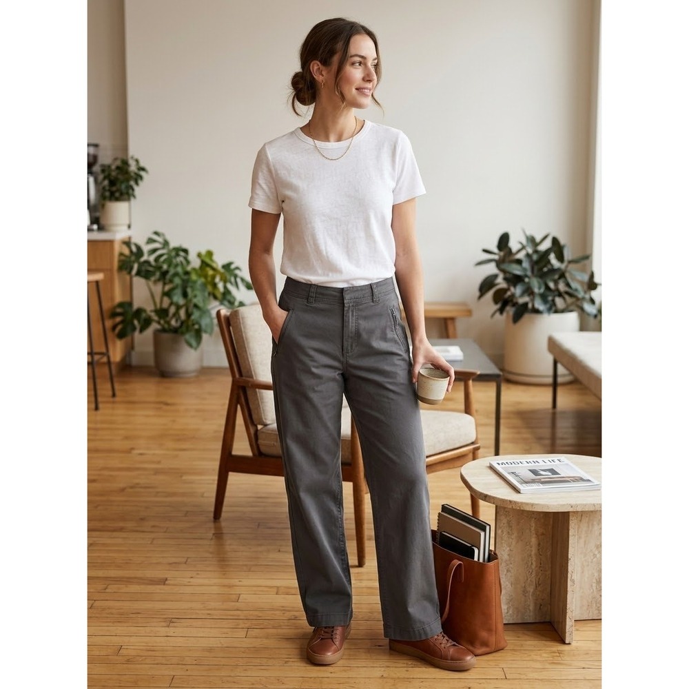 Straight Wide Leg Cotton On Gray Cotton Twill Trousers Size 4 US Small